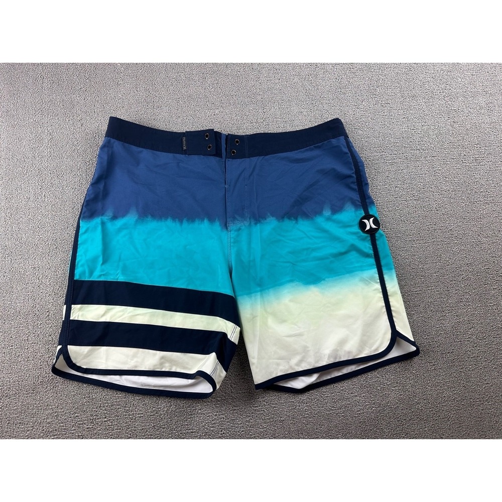 Hurley Board Shorts Men L Blue Phantom Performance Colorblock Beach Vacation
